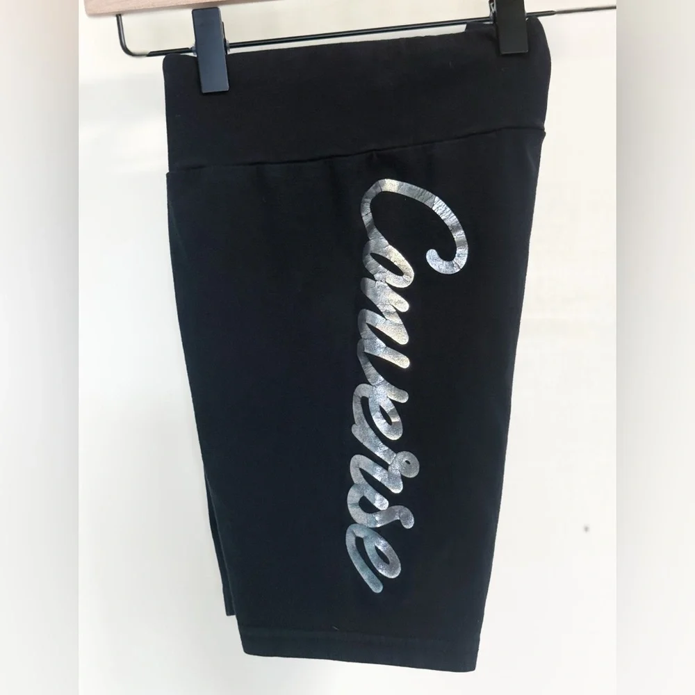 Converse Girls Biker Shorts 10/12 Black Silver Logo Stretch
